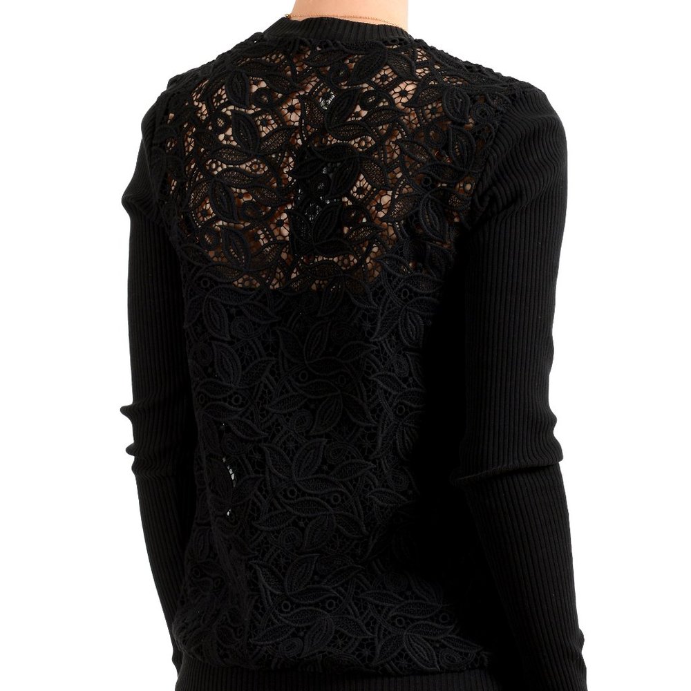 Versus by Versace Women's Black Floral Print Lace See Through Crewneck Sweater - Picture 3 of 7